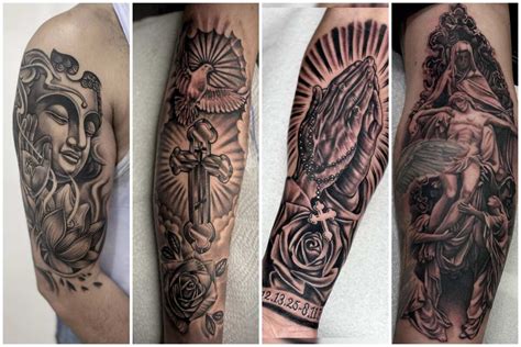 men's spiritual tattoos|religious full sleeve tattoo designs.